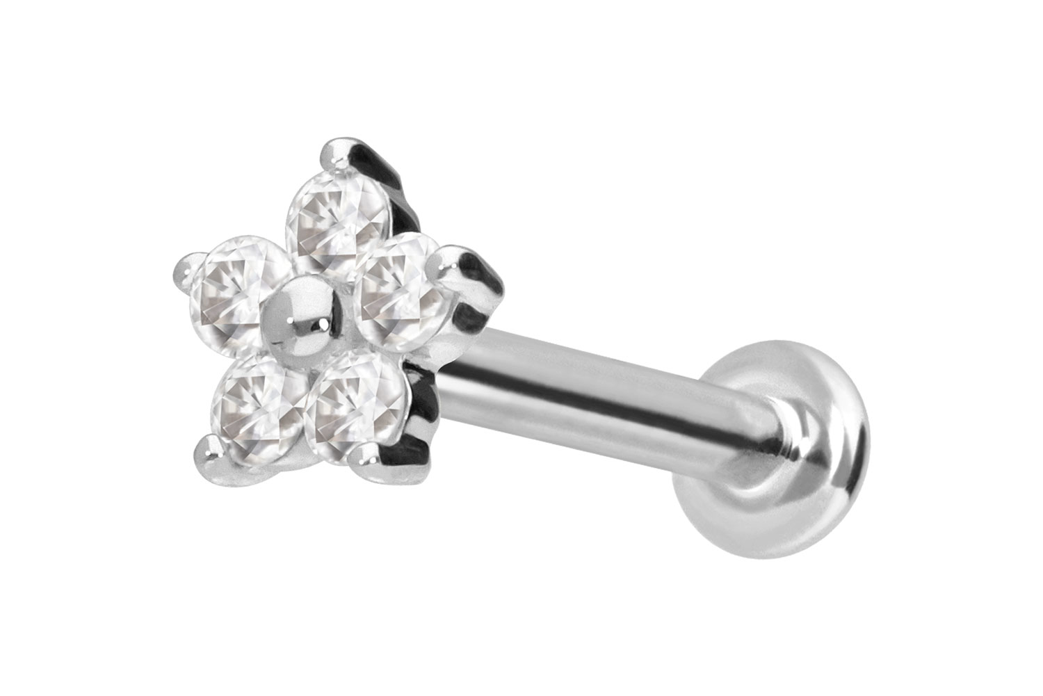 14 Karat Gold Labret Piercing mit Innengewinde MOISSANIT-BLUME